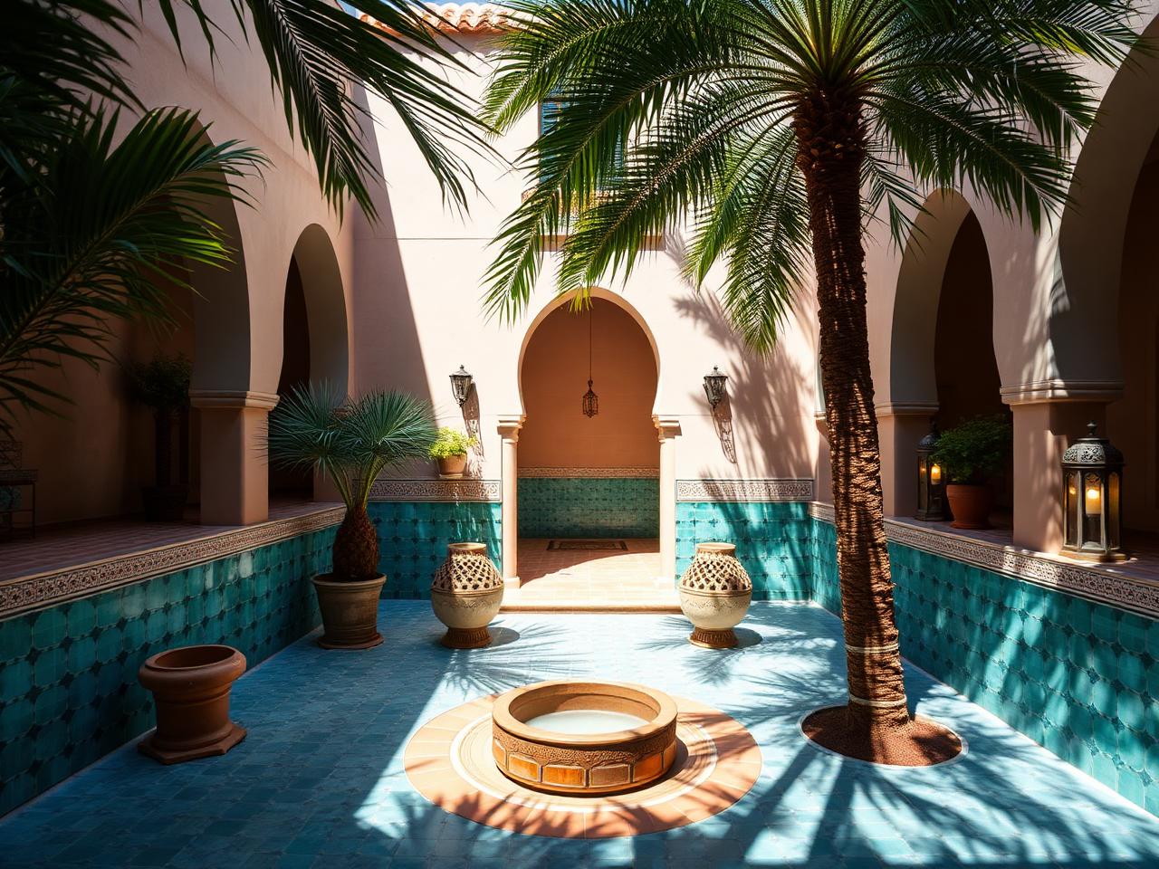 Marrakech, curtea cu fântână și liniște
