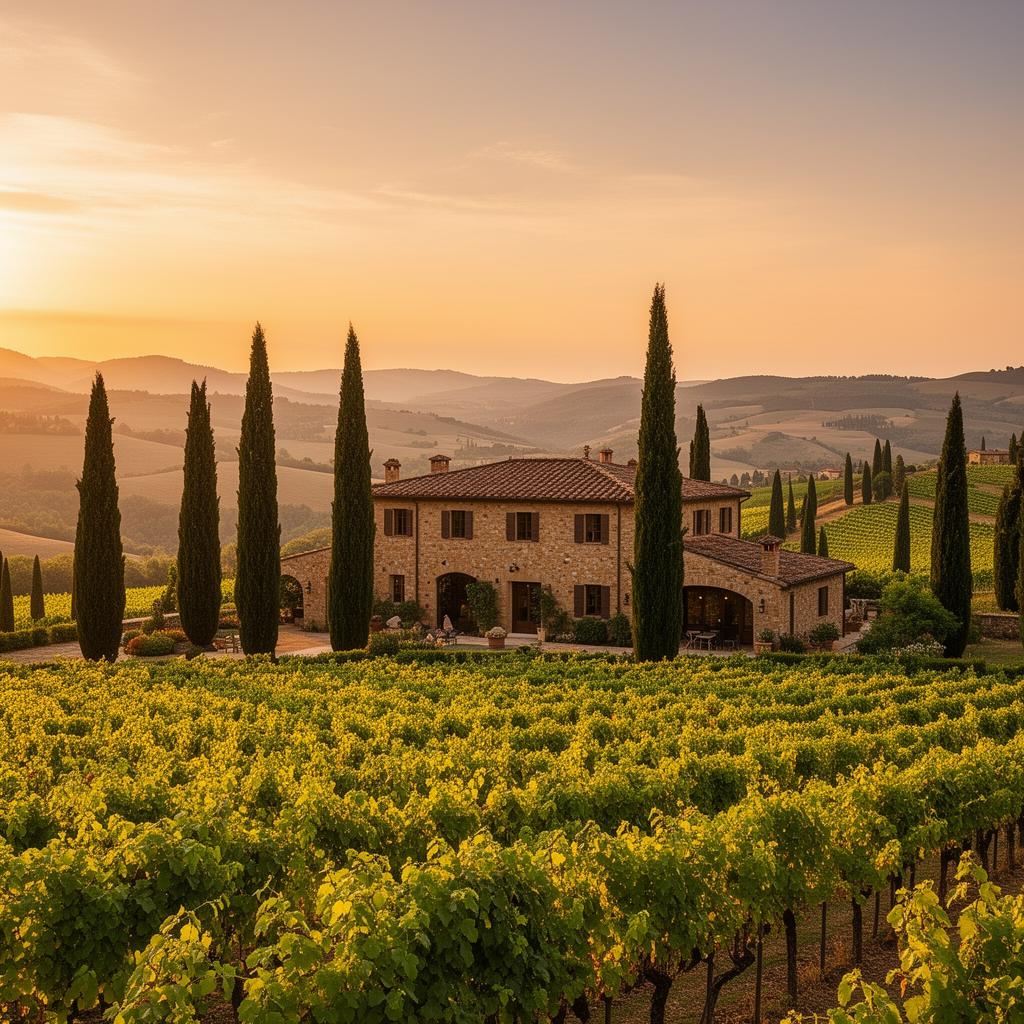 Toscana, o vie cu chiparoși și apusuri portocalii